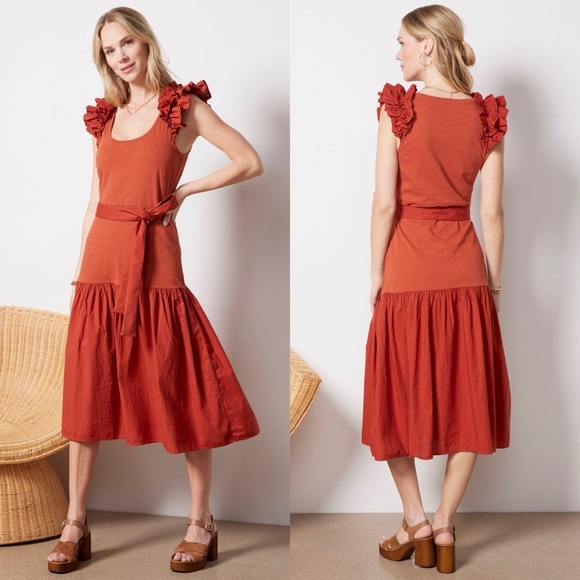 NWT Nation LTD Everleigh Frilly Ruffle Midi Dress - Picture 8 of 9